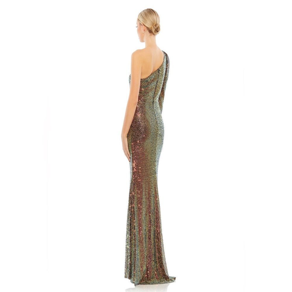 NWT Mac Duggal one sleeve iridescent sequin column gown size 8 26591 - Picture 2 of 11